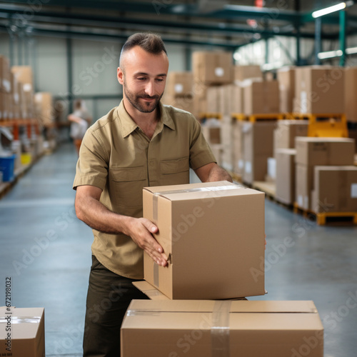 Man packing packages in a warehouse.