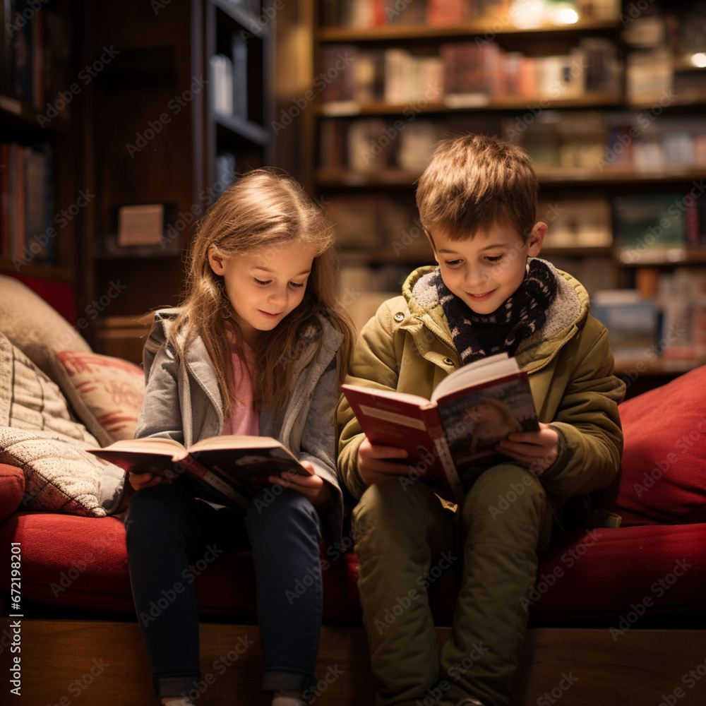 Children reading books in the library. Children reading books in the library.