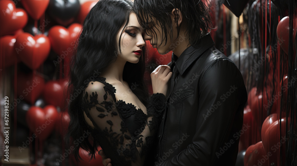 Portrait of a gothic couple on Valentine's Day