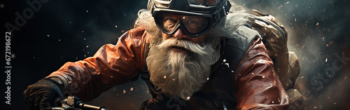 Santa Claus riding a bike at the space