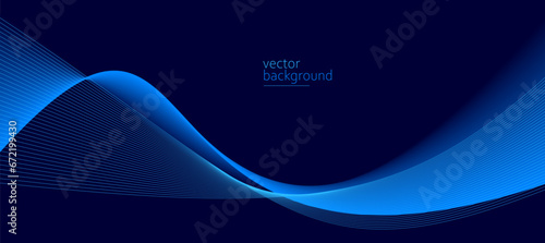 Smooth flow of wavy shape with gradient vector abstract background, dark blue design curve line energy motion, relaxing music sound or technology.