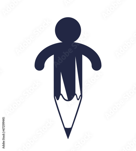 Genuine vector concept with pencil and man combined writing a word, author artist writer or designer.