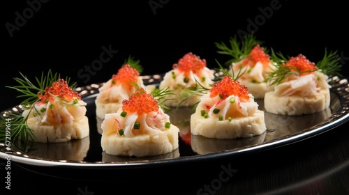 Culinary Delight: Crab Meat tartlets with red fish. Gourmet Seafood to Elevate Your Dining Experience