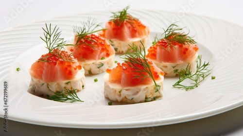 Culinary Delight: Crab Meat tartlets with red fish. Gourmet Seafood to Elevate Your Dining Experience