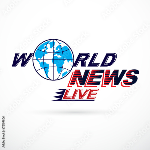 World news conceptual logo, vector globe illustration. Journalism concept.