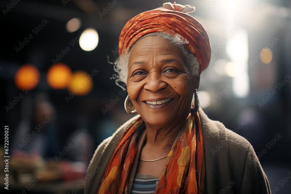 Smiling elderly black woman. Old person. AI. Stock Illustration | Adobe ...