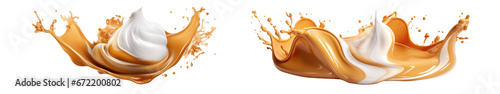 Set of caramel splash isolated on transparent background.