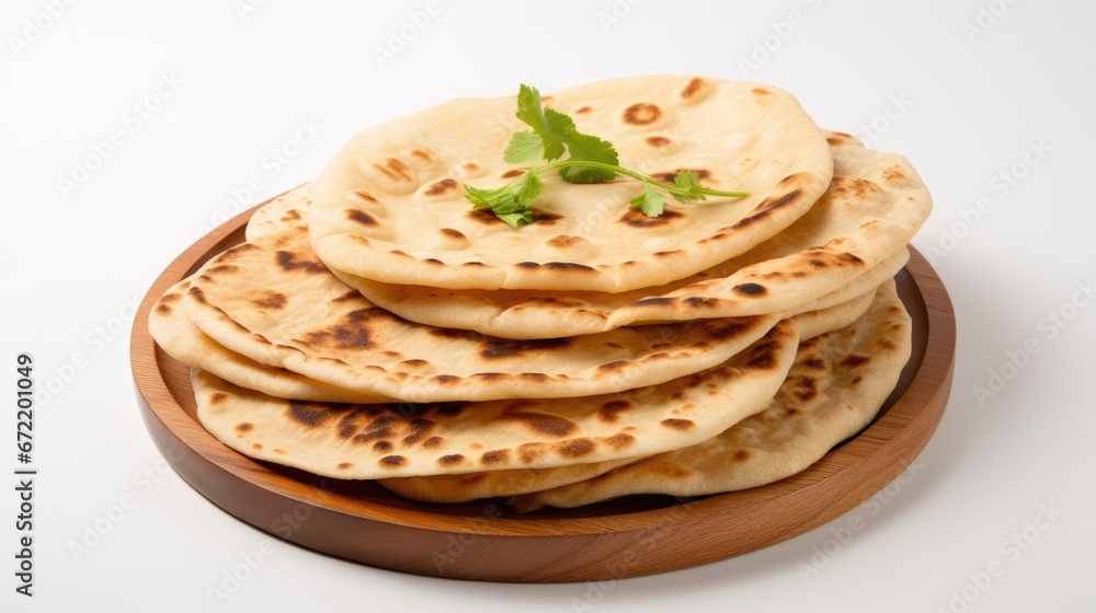 Culinary Artistry: Explore the world of traditional wheat round flatbreads like taco tortillas, pitas, and lavash. A mouthwatering display on an isolated white background.