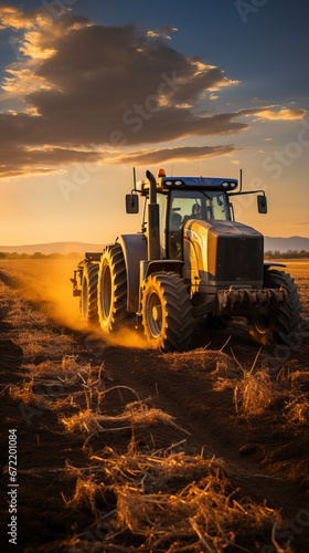 Rural Morning: Tractor Cultivating Fresh Earth