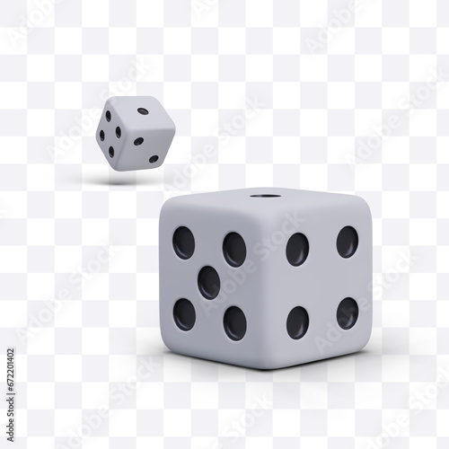 Big cubes with random numbers and shadows. Throwing game cubes. Concept of risk and gamble. Casino, craps and poker, tabletop or board games. Vector illustration in 3D style