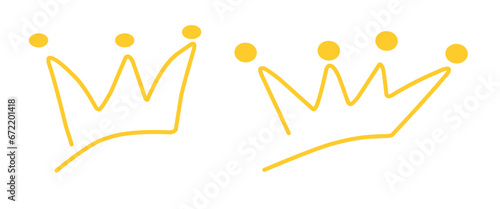 yellow crown on a white background. comic pencil drawing. raster image. vector illustration
