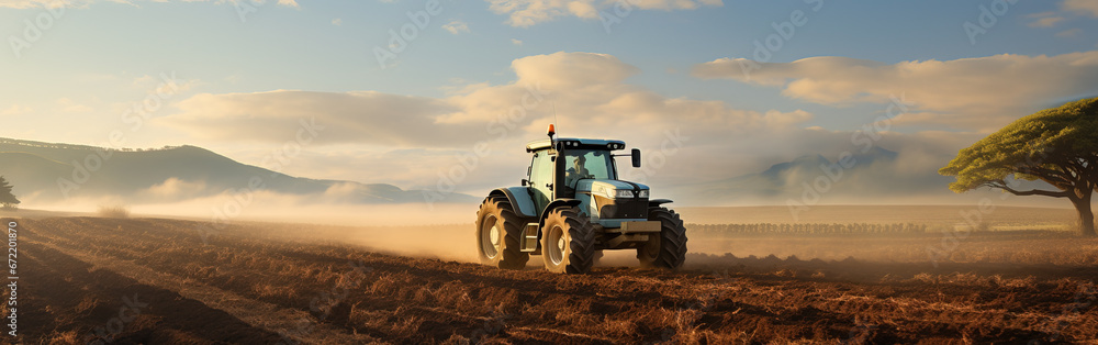 Rural Morning: Tractor Cultivating Fresh Earth Rural Morning: Tractor Cultivating Fresh Earth