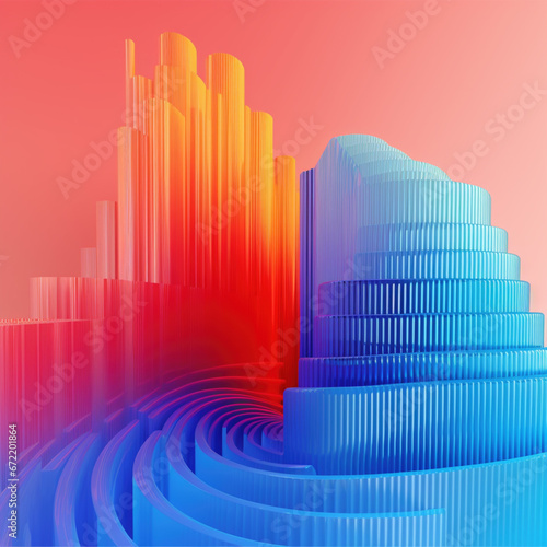 Kolorowe abstrakcyjne tło 3d - szklane miasto - Colorful abstract 3d background - glass city - AI Generated