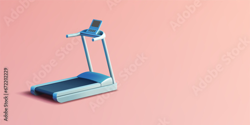 Home 3d icon of running track with screen and handles, grey with black stripe on pink backdrop, sport equipment
