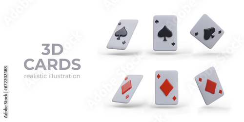 Poker playing cards with symbols. Object for board games. Poster for online casino website with cards. Vector illustration in 3D style with place for text