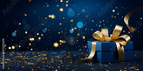 Blue gift box and bokeh background photo