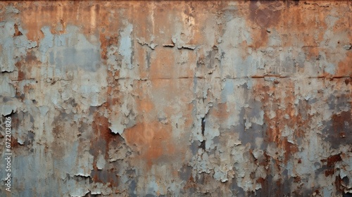 Rusty Metal Elegance: A weathered, white-painted metal wall with streaks of rust, a testament to the beauty of decay and corrosion © pvl0707