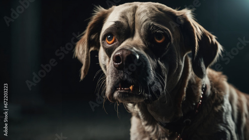 portrait of a zombie dog , animal photography , cinematic ,