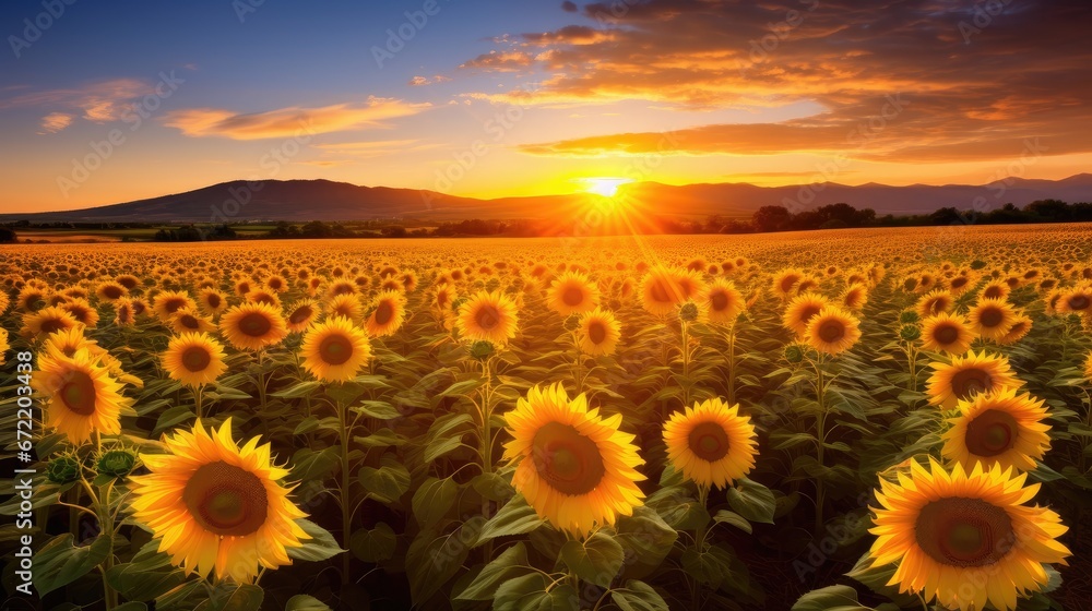 Golden Sunflower Beauty: A close-up view of a blooming sunflower, showcasing the vibrant yellow petals and the natural beauty of this rural farm staple