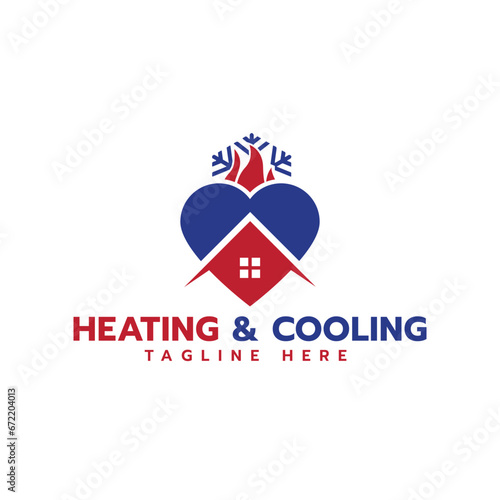 HVAC logo design creative concept with Home heart fire flame and cooling sign