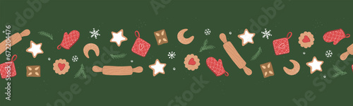 Cute hand drawn traditional Austrian and German Christmas cookies and baking stuff seamless pattern, great for textiles, napinks, table cloth, wrapping - vector design