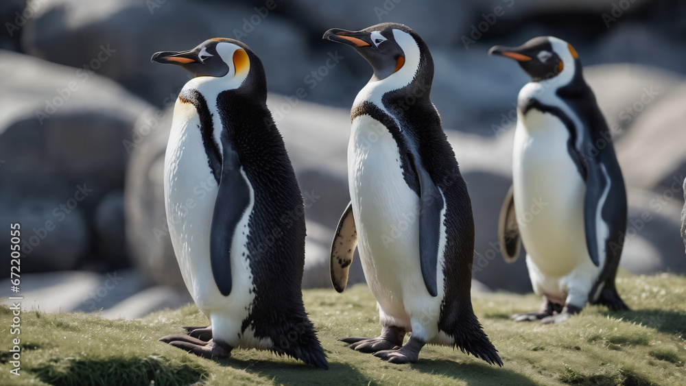 Fototapeta premium penguins on a rock , animal photography