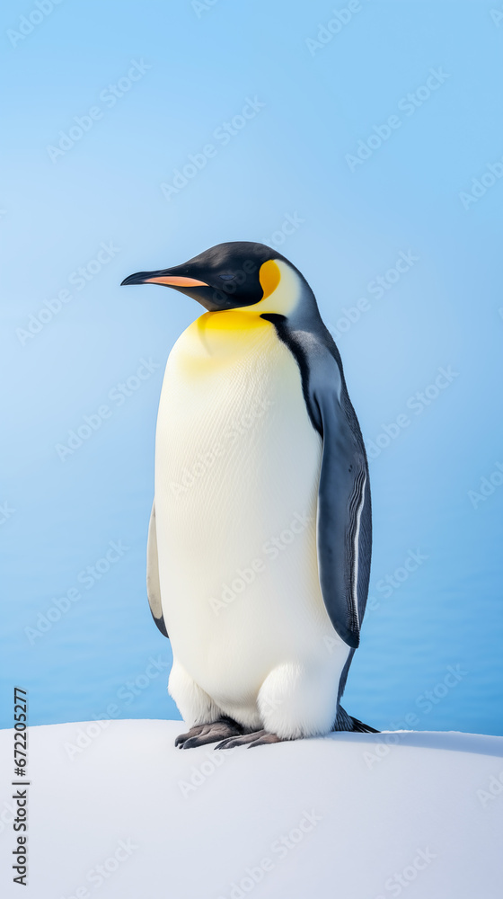 Fototapeta premium Portrait of emperor penguin on natural background. Minimalistic concept. AI generated content.