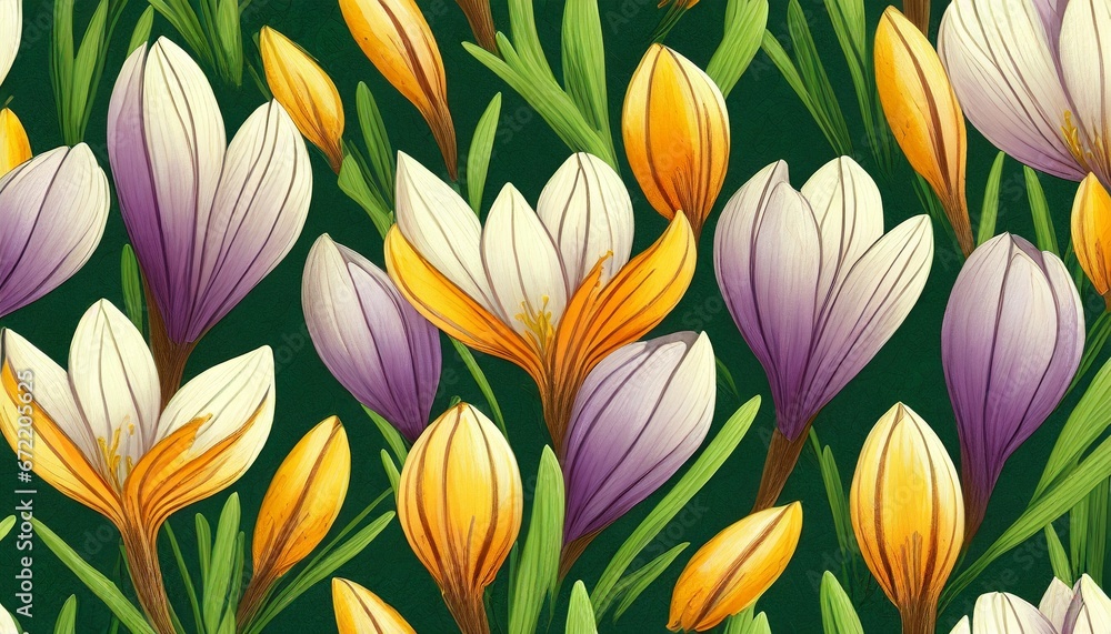 Seamless pattern with tulips generative ai