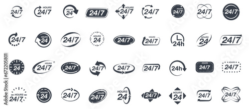 24/7 vector icons. Simple illustration set of 24/7 elements web design