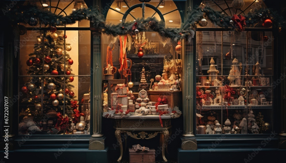 Photo of a Festive Holiday Window Display That Captures the Magic and Spirit of Christmas