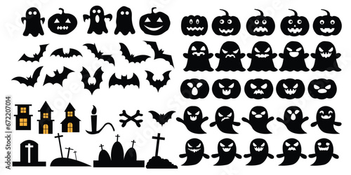 Set of silhouettes of Halloween on a white background. Vector illustration © FashionDesign