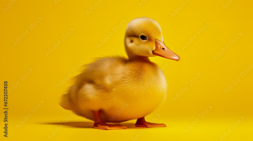 The duckling is on a yellow background. The duckling is on a yellow background.