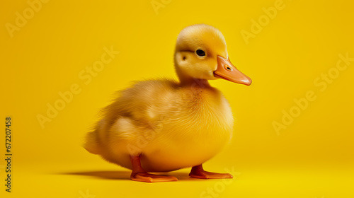 The duckling is on a yellow background.