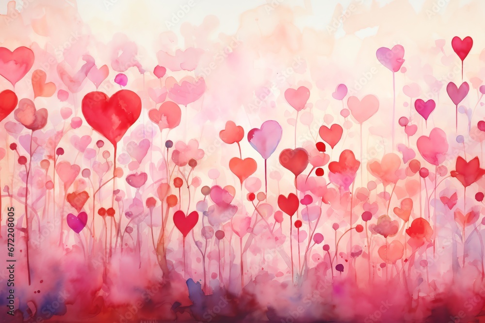 Valentine's day background with hearts watercolor style