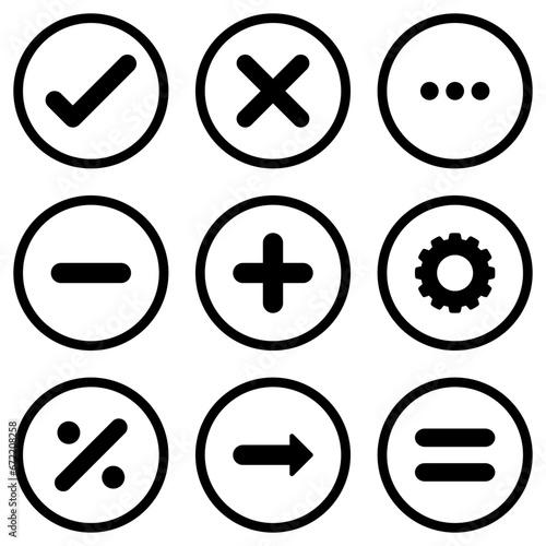 Mathematics incorrect right plus icon set circle outline