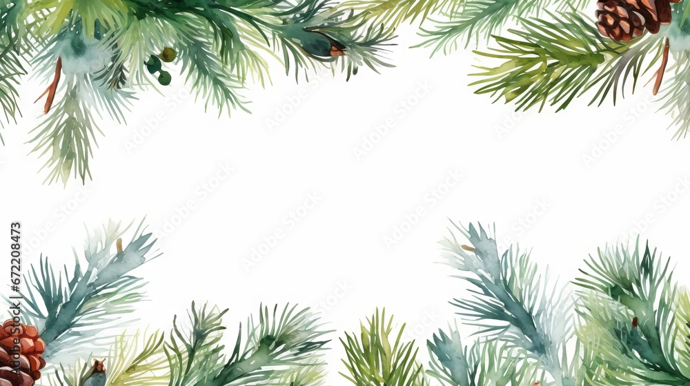 Festive watercolor banner with fir branches and text space Festive watercolor banner with fir branches and text space