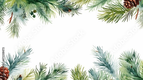 Festive watercolor banner with fir branches and text space