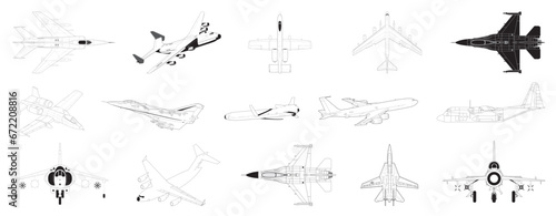 Passenger and Fighter Aircraft Airplanes in outlines - compendium vector illustrations editable best art design for multipurpose use in high definition format