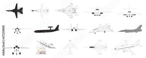 Passenger and Fighter Aircraft Airplanes in outlines - compendium vector illustrations editable best art design for multipurpose use in high definition format