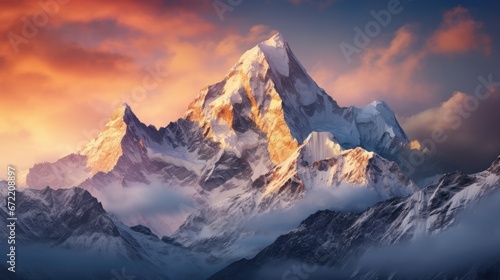 Mountain peak in winter beauty of nature