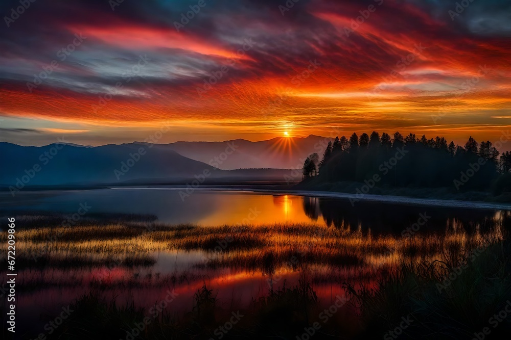 sunset on the lake  Generated Ai