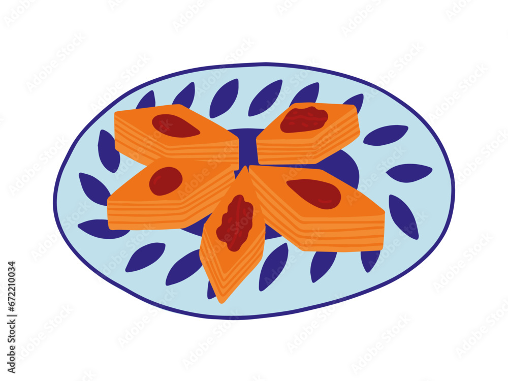 Azerbaijani baklava on plate vector illustration. Azerbaijani baklava on plate vector illustration.