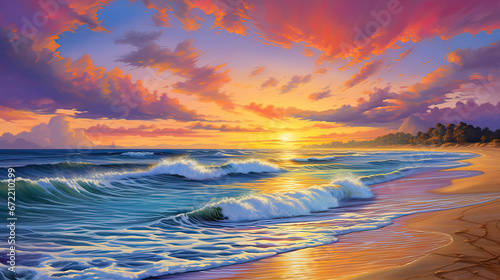 Colorful coastal sunset Ai Generative