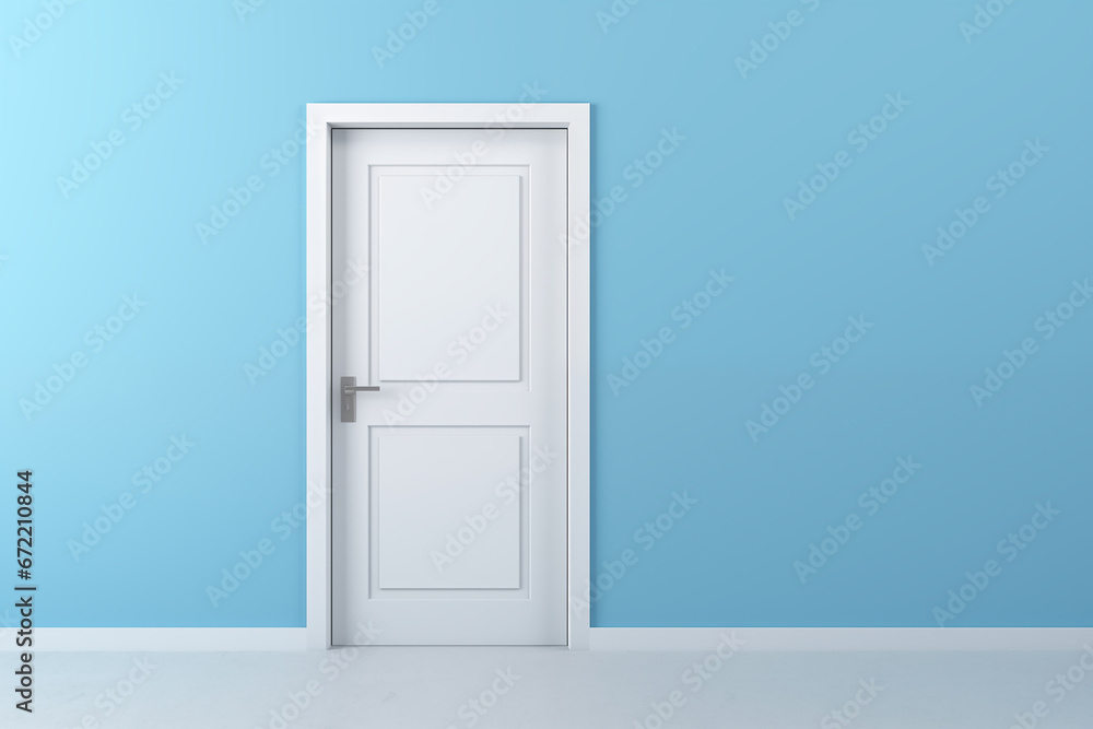 A Tranquil White Door within an Azure Room A Tranquil White Door within an Azure Room