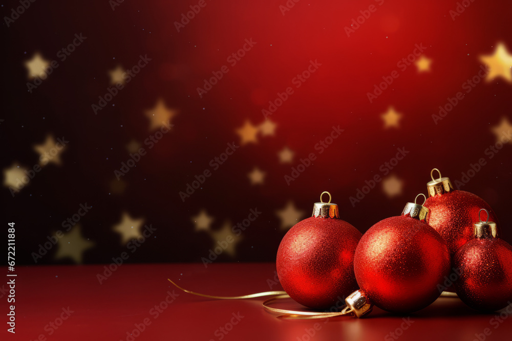 Red Christmas background with golden Christmas baubles Red Christmas background with golden Christmas baubles