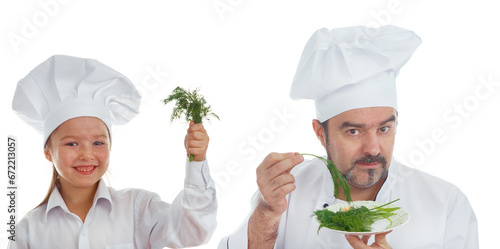 Playful Chef and little girl with chili