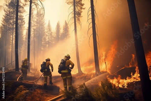 Brave Firefighters Battling a Forest Blaze photo