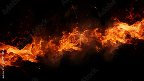 Burnt Fire Texture with Ember Particles. Flames Isolated on a Black Background