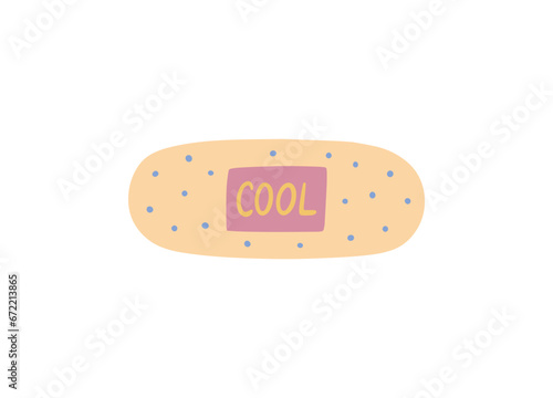 Hand drawn illustration of adhesive plaster with world cool. Doodle colored illustration isolated on white background.