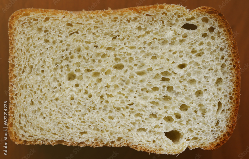 White bread texture in a cut. Close-up view on the plane of the finished dough product